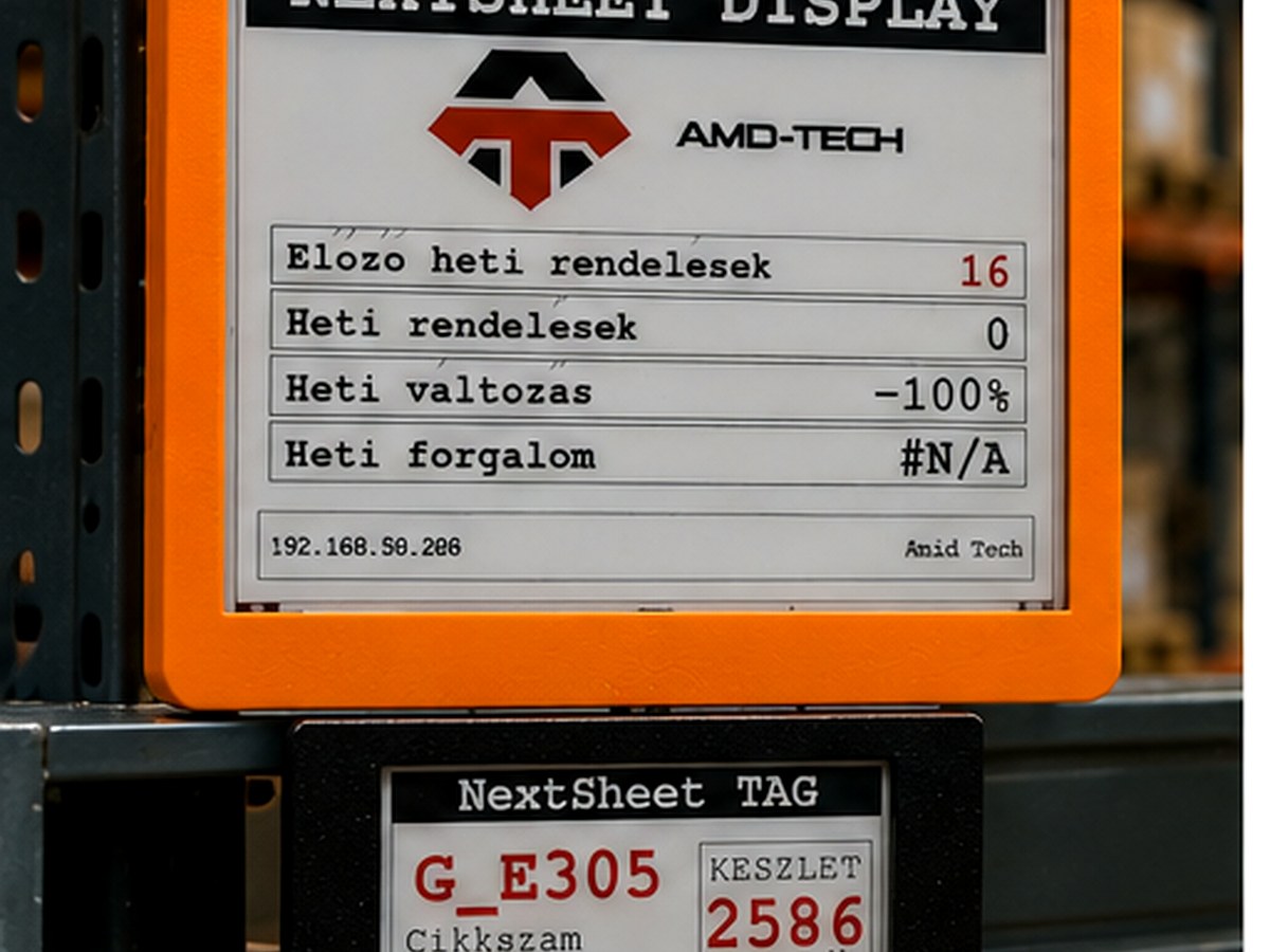 NextSheet Display raktári környezetben készlet és rendelési információkkal