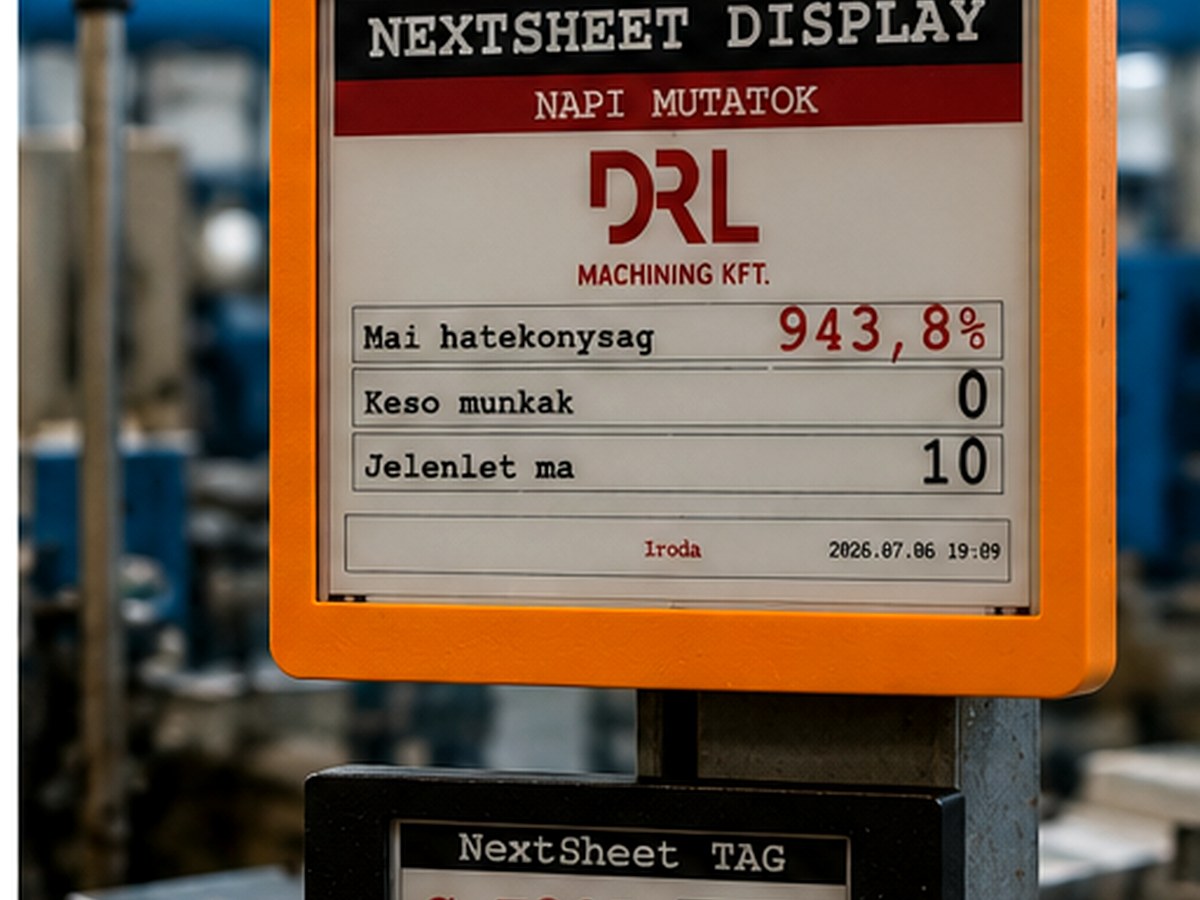 NextSheet Display gyártási környezetben hatékonysági információkkal