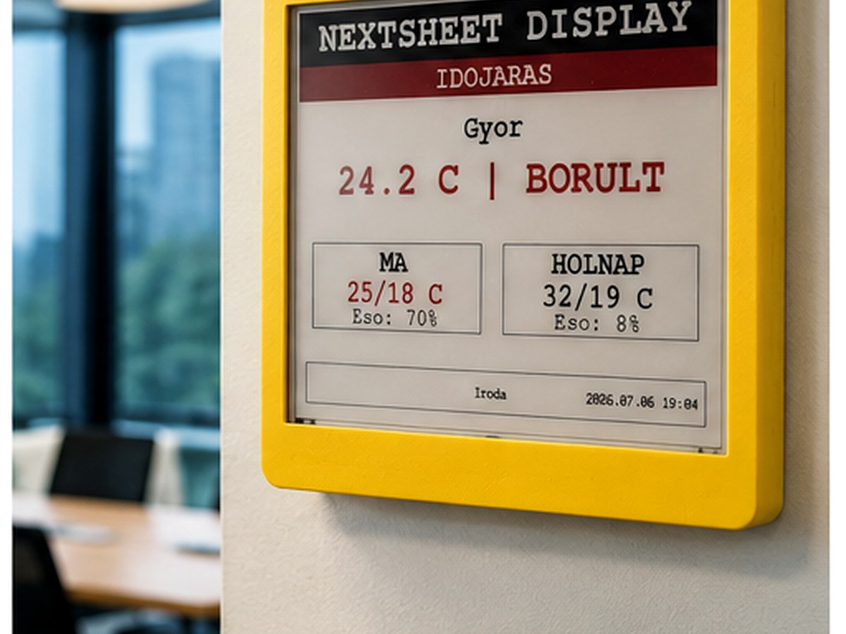 NextSheet Display irodai környezetben időjárás és naptár információkkal