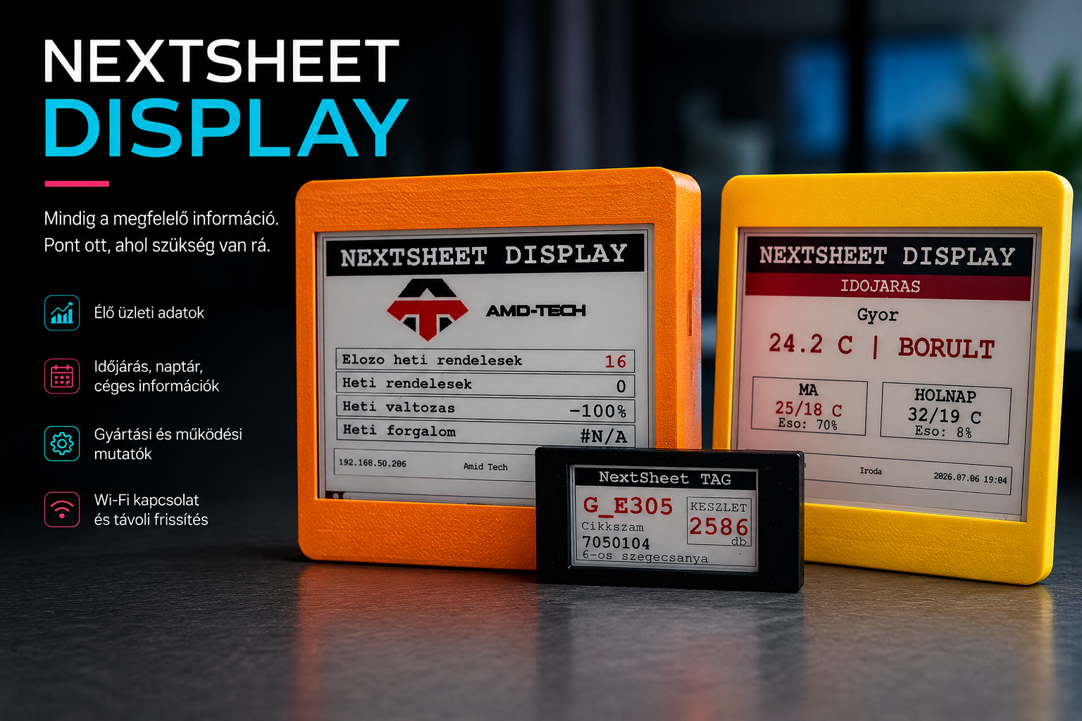 NextSheet Display kijelzők üzleti adatokkal